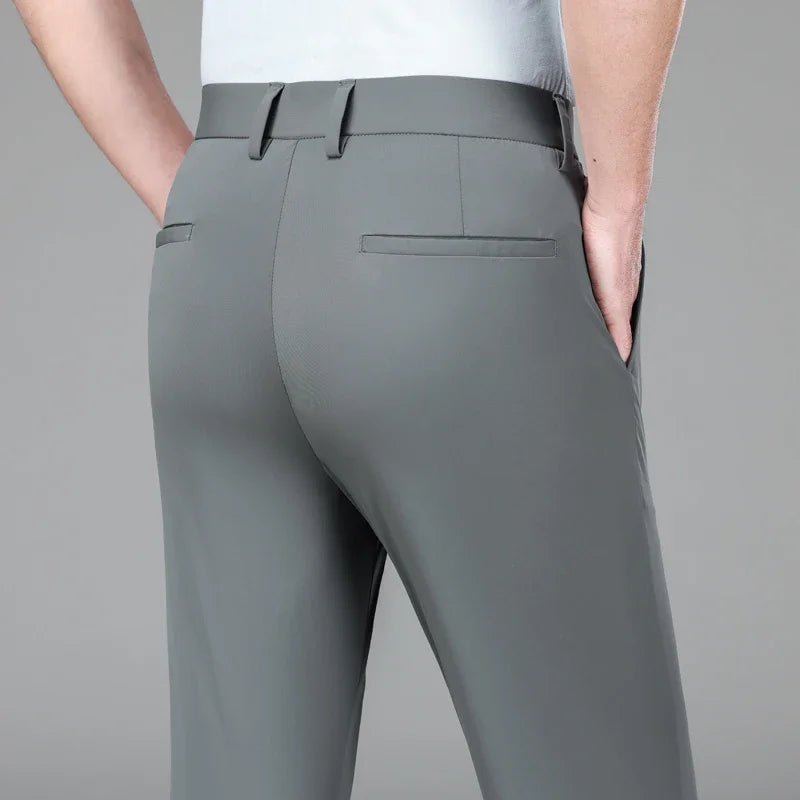 New Summer Men's Ice Silk High Stretch Business Suit Pants Male Army Green Blue Elastic Formal Office Straight Formal Trousers - PratSN