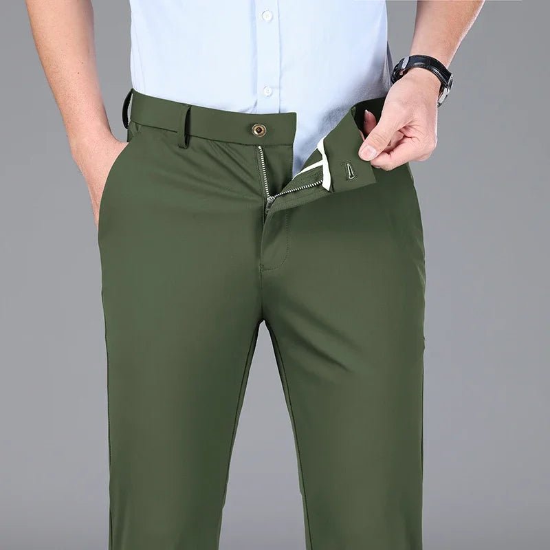 New Summer Men's Ice Silk High Stretch Business Suit Pants Male Army Green Blue Elastic Formal Office Straight Formal Trousers - PratSN