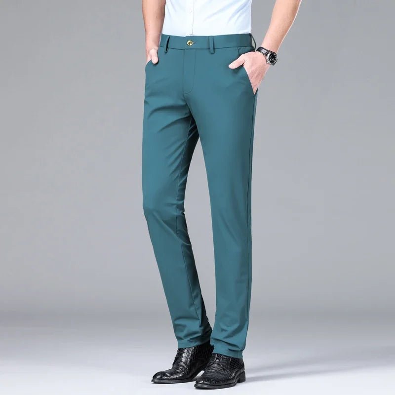 New Summer Men's Ice Silk High Stretch Business Suit Pants Male Army Green Blue Elastic Formal Office Straight Formal Trousers - PratSN