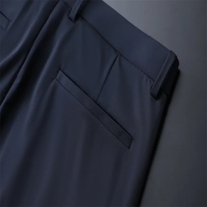 New Summer Men's Ice Silk High Stretch Business Suit Pants Male Army Green Blue Elastic Formal Office Straight Formal Trousers - PratSN