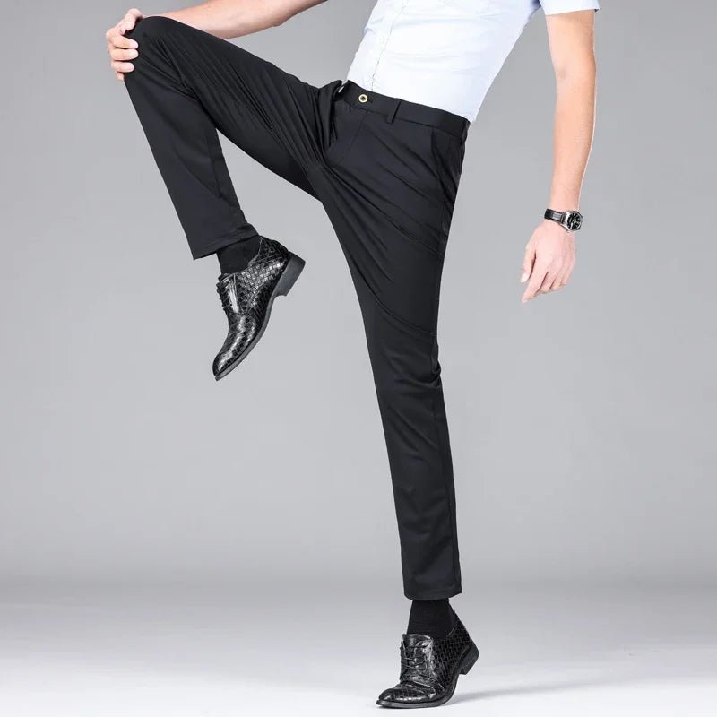 New Summer Men's Ice Silk High Stretch Business Suit Pants Male Army Green Blue Elastic Formal Office Straight Formal Trousers - PratSN