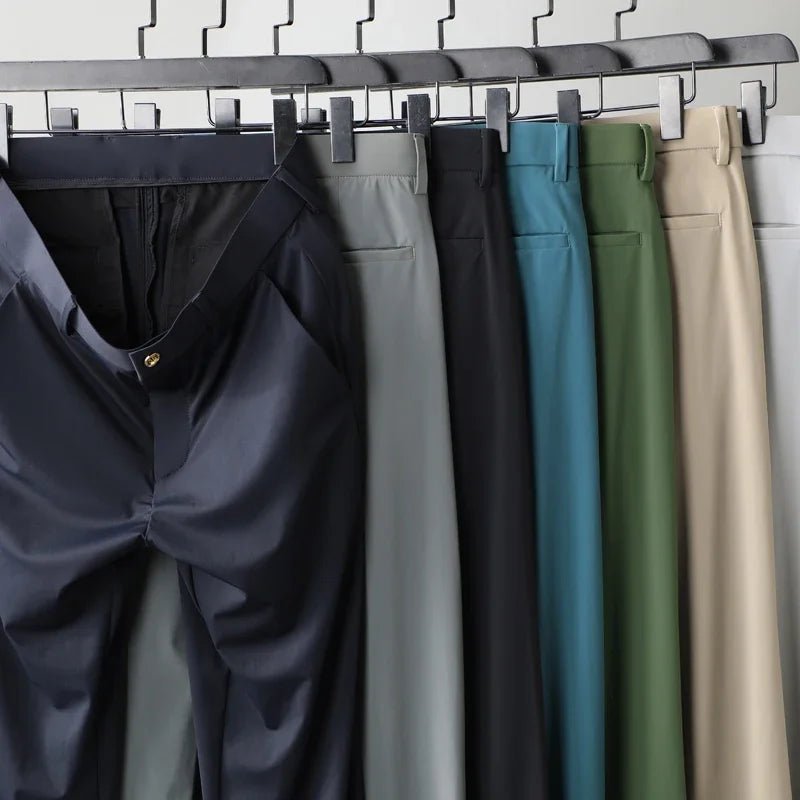 New Summer Men's Ice Silk High Stretch Business Suit Pants Male Army Green Blue Elastic Formal Office Straight Formal Trousers - PratSN