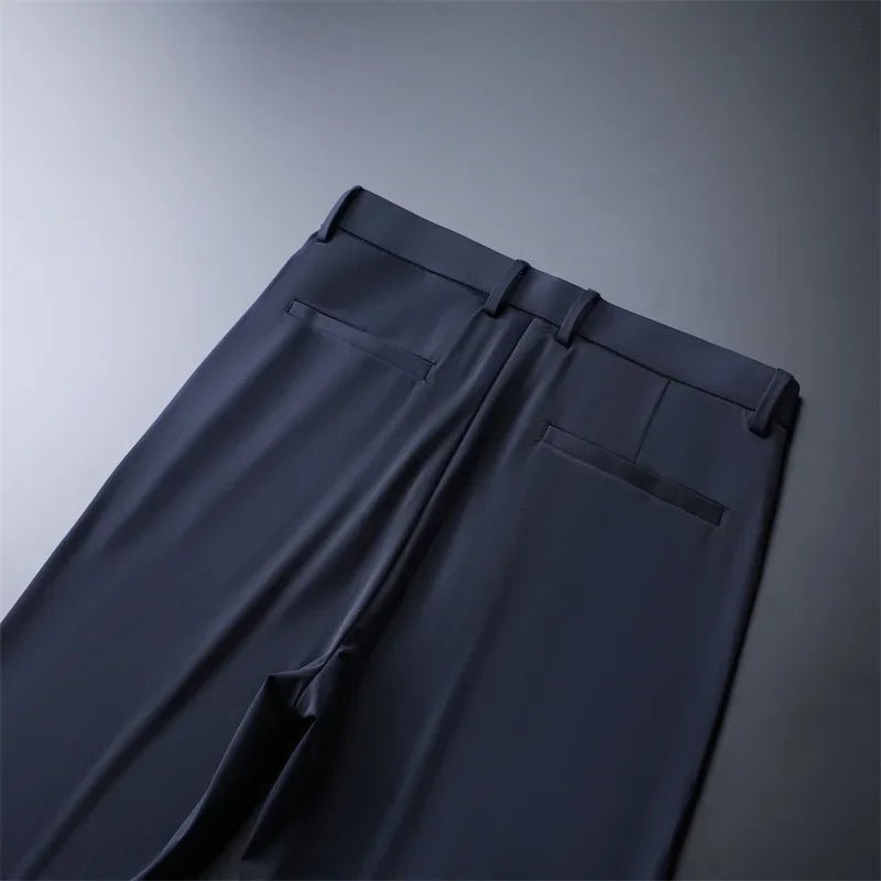 New Summer Men's Ice Silk High Stretch Business Suit Pants Male Army Green Blue Elastic Formal Office Straight Formal Trousers - PratSN