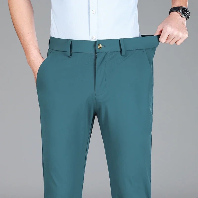 New Summer Men's Ice Silk High Stretch Business Suit Pants Male Army Green Blue Elastic Formal Office Straight Formal Trousers - PratSN