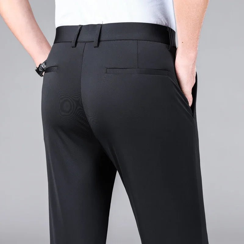 New Summer Men's Ice Silk High Stretch Business Suit Pants Male Army Green Blue Elastic Formal Office Straight Formal Trousers - PratSN