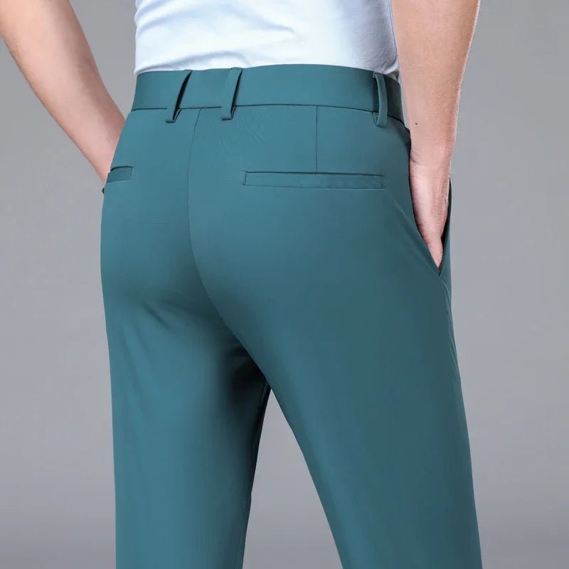 New Summer Men's Ice Silk High Stretch Business Suit Pants Male Army Green Blue Elastic Formal Office Straight Formal Trousers - PratSN