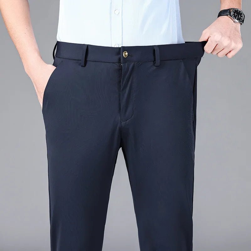 New Summer Men's Ice Silk High Stretch Business Suit Pants Male Army Green Blue Elastic Formal Office Straight Formal Trousers - PratSN