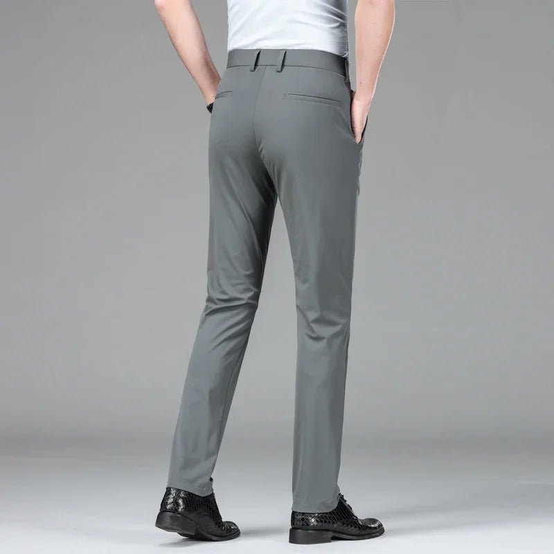 New Summer Men's Ice Silk High Stretch Business Suit Pants Male Army Green Blue Elastic Formal Office Straight Formal Trousers - PratSN