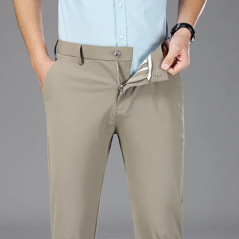 New Summer Men's Ice Silk High Stretch Business Suit Pants Male Army Green Blue Elastic Formal Office Straight Formal Trousers - PratSN