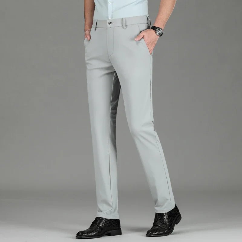 New Summer Men's Ice Silk High Stretch Business Suit Pants Male Army Green Blue Elastic Formal Office Straight Formal Trousers - PratSN