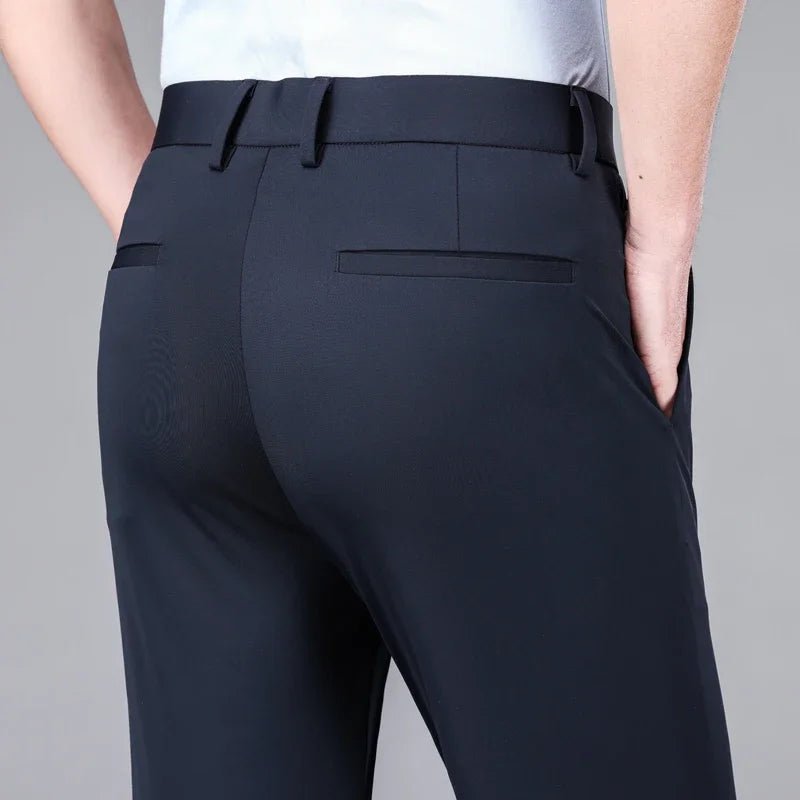 New Summer Men's Ice Silk High Stretch Business Suit Pants Male Army Green Blue Elastic Formal Office Straight Formal Trousers - PratSN