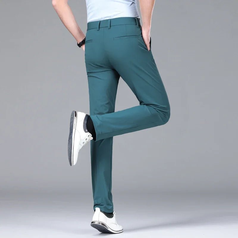 New Summer Men's Ice Silk High Stretch Business Suit Pants Male Army Green Blue Elastic Formal Office Straight Formal Trousers - PratSN