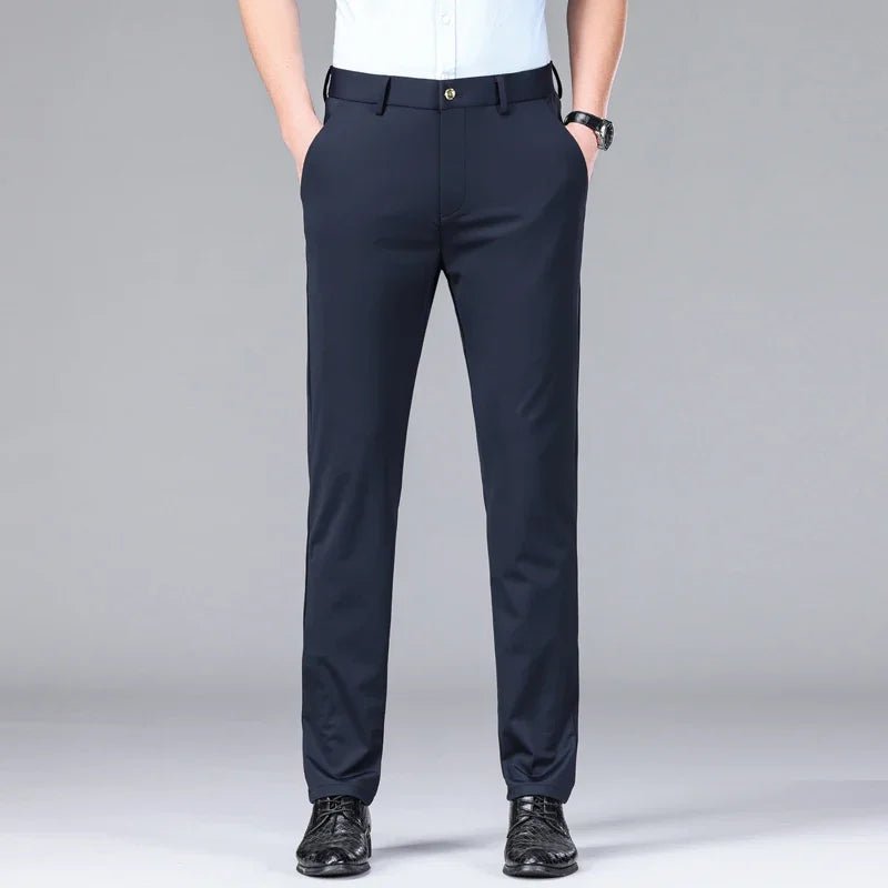 New Summer Men's Ice Silk High Stretch Business Suit Pants Male Army Green Blue Elastic Formal Office Straight Formal Trousers - PratSN