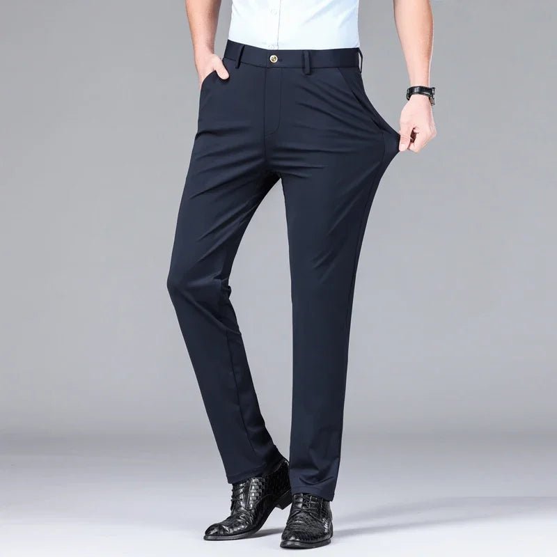 New Summer Men's Ice Silk High Stretch Business Suit Pants Male Army Green Blue Elastic Formal Office Straight Formal Trousers - PratSN
