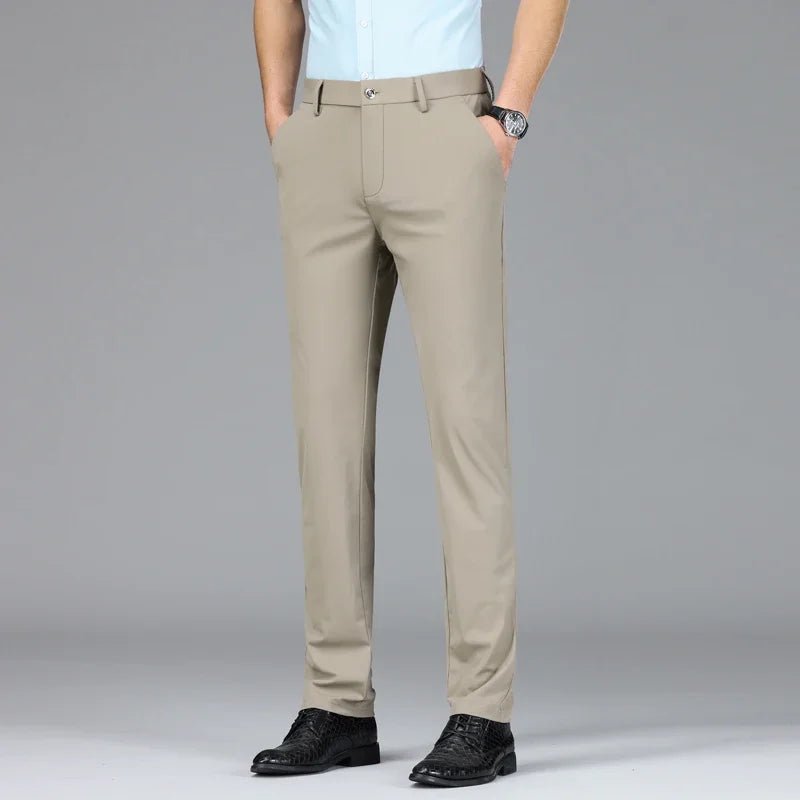 New Summer Men's Ice Silk High Stretch Business Suit Pants Male Army Green Blue Elastic Formal Office Straight Formal Trousers - PratSN