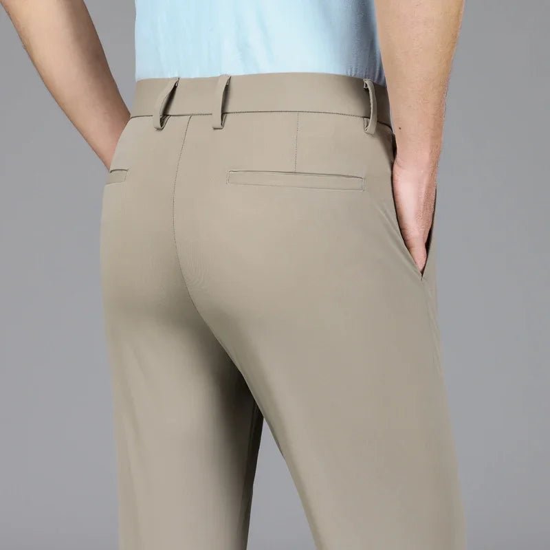 New Summer Men's Ice Silk High Stretch Business Suit Pants Male Army Green Blue Elastic Formal Office Straight Formal Trousers - PratSN