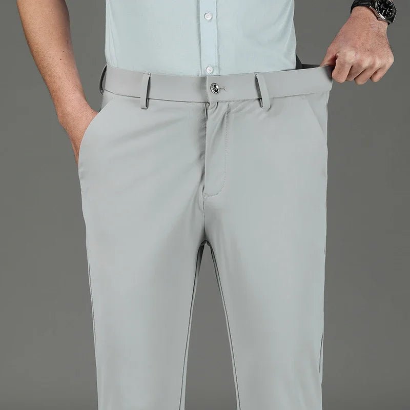 New Summer Men's Ice Silk High Stretch Business Suit Pants Male Army Green Blue Elastic Formal Office Straight Formal Trousers - PratSN