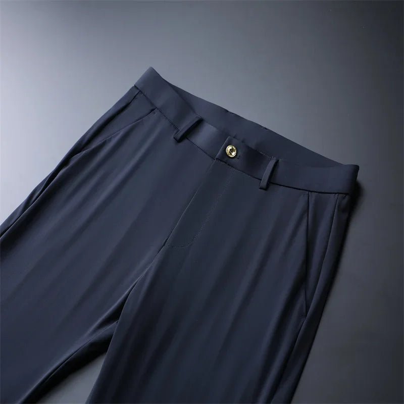 New Summer Men's Ice Silk High Stretch Business Suit Pants Male Army Green Blue Elastic Formal Office Straight Formal Trousers - PratSN