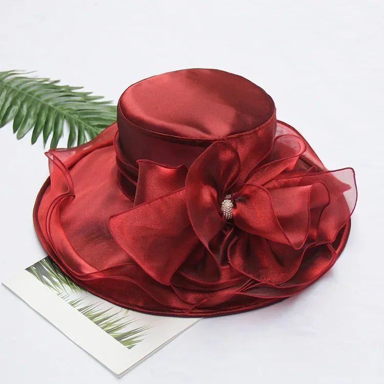 New Summer Women's Sun Hat Pure Color Flower Sunscreen Beach Hat Crystal Buckle Curl Edge Gift Hat Beach Accessory - PratSN