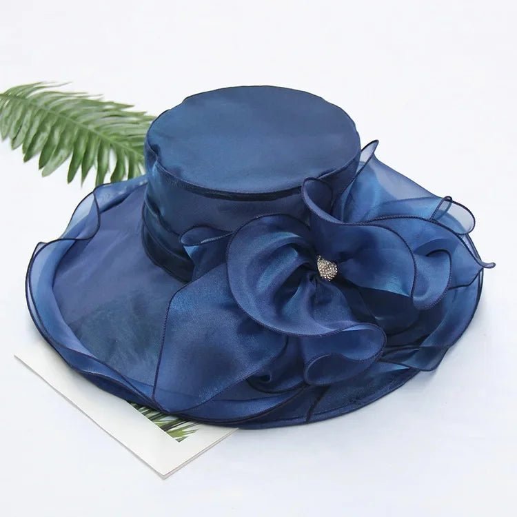New Summer Women's Sun Hat Pure Color Flower Sunscreen Beach Hat Crystal Buckle Curl Edge Gift Hat Beach Accessory - PratSN