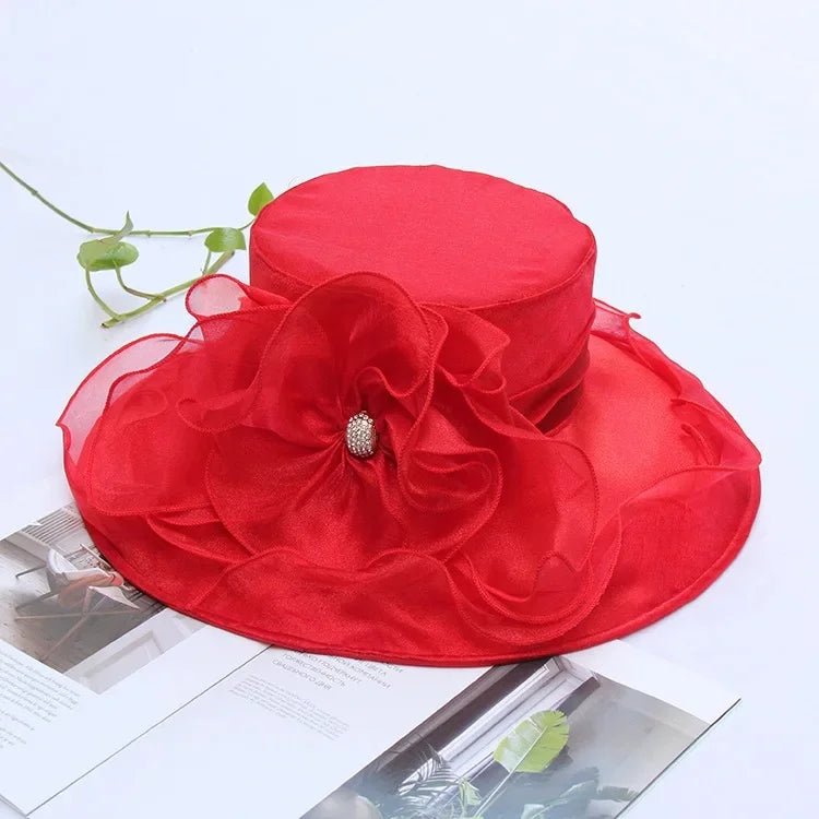New Summer Women's Sun Hat Pure Color Flower Sunscreen Beach Hat Crystal Buckle Curl Edge Gift Hat Beach Accessory - PratSN