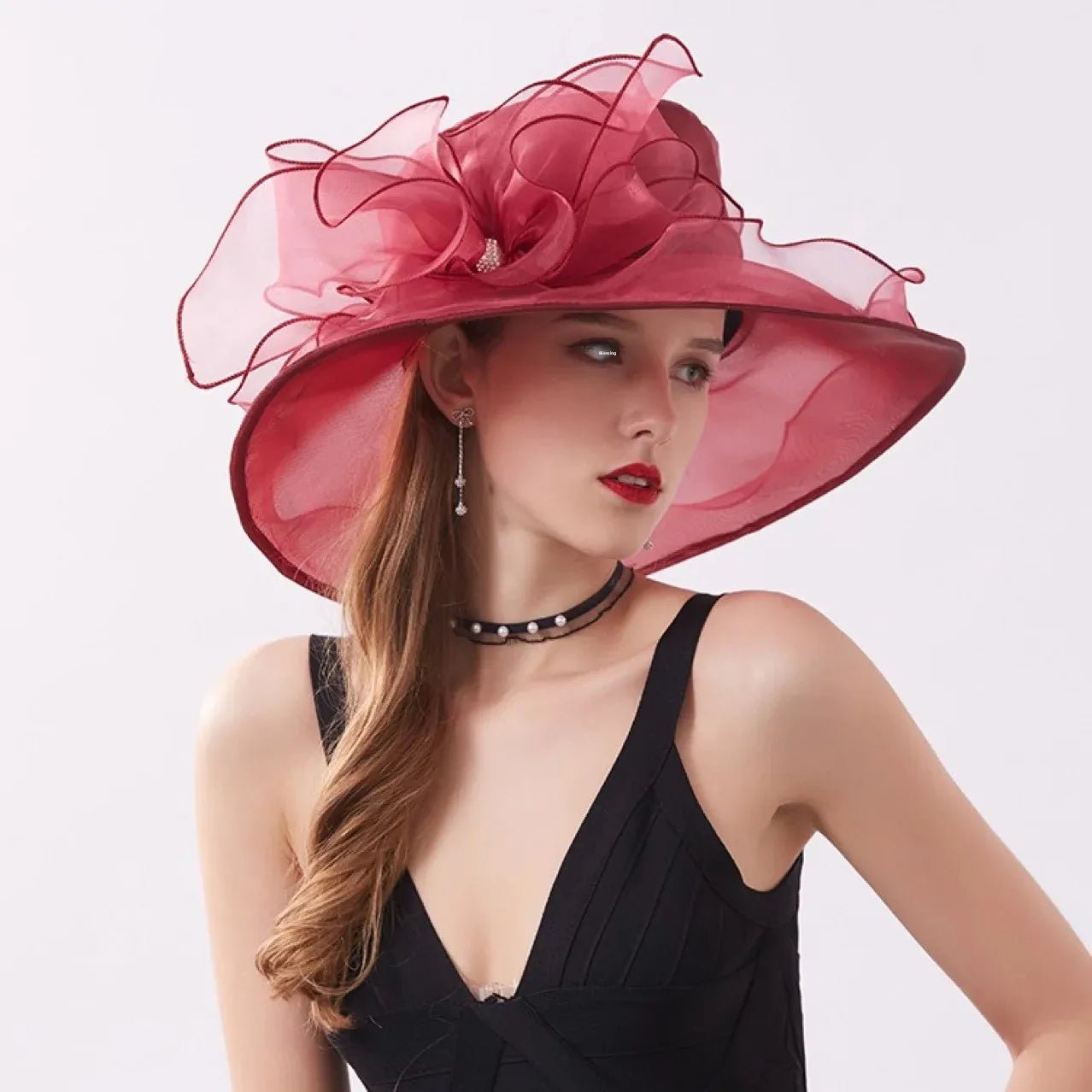 New Summer Women's Sun Hat Pure Color Flower Sunscreen Beach Hat Crystal Buckle Curl Edge Gift Hat Beach Accessory - PratSN