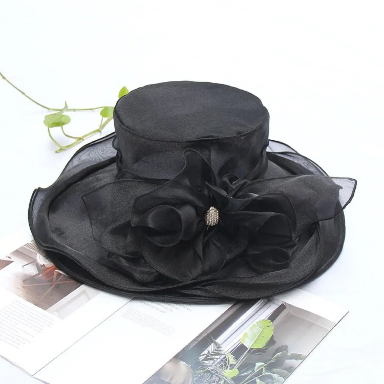 New Summer Women's Sun Hat Pure Color Flower Sunscreen Beach Hat Crystal Buckle Curl Edge Gift Hat Beach Accessory - PratSN