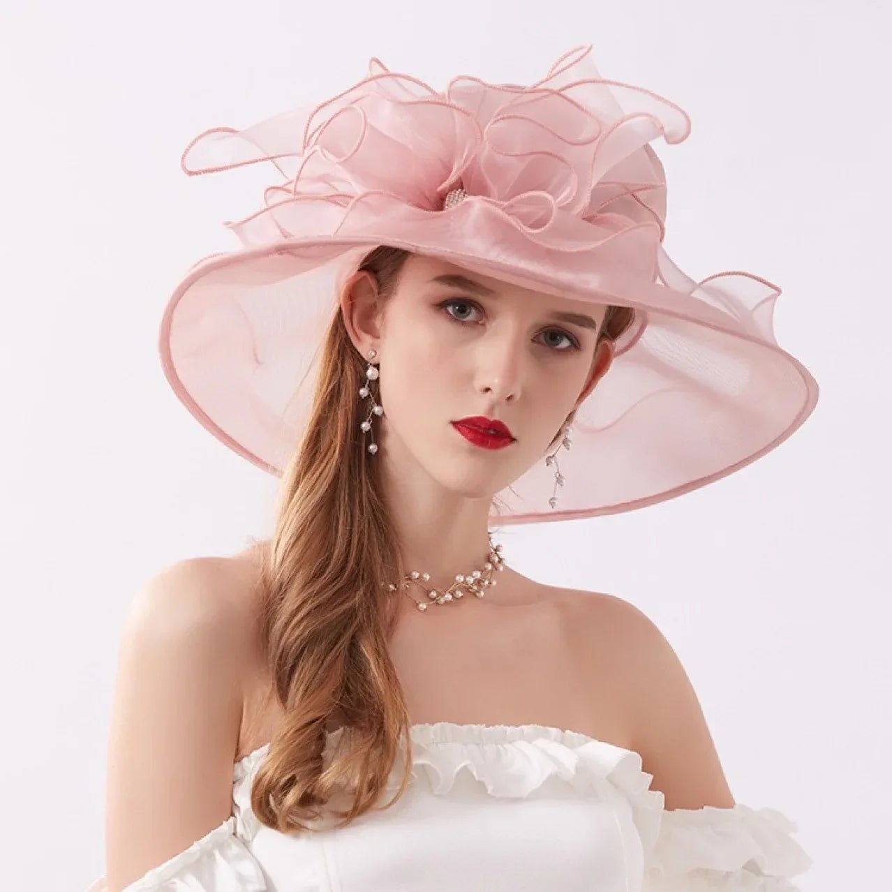 New Summer Women's Sun Hat Pure Color Flower Sunscreen Beach Hat Crystal Buckle Curl Edge Gift Hat Beach Accessory - PratSN