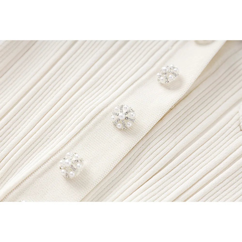 New Thread Casual Single - Breasted Waist Sheath French Knit Dress Long Sleeves Turn - down Collar Elastic Button Decoration - PratSN