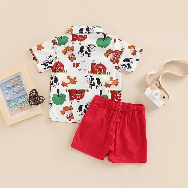 New Toddler Boys Christmas Outfits Gentleman Sets For Kids Short Sleeve Deer Shirt and Red Shorts New Year Costume For Children Baby - PratSN