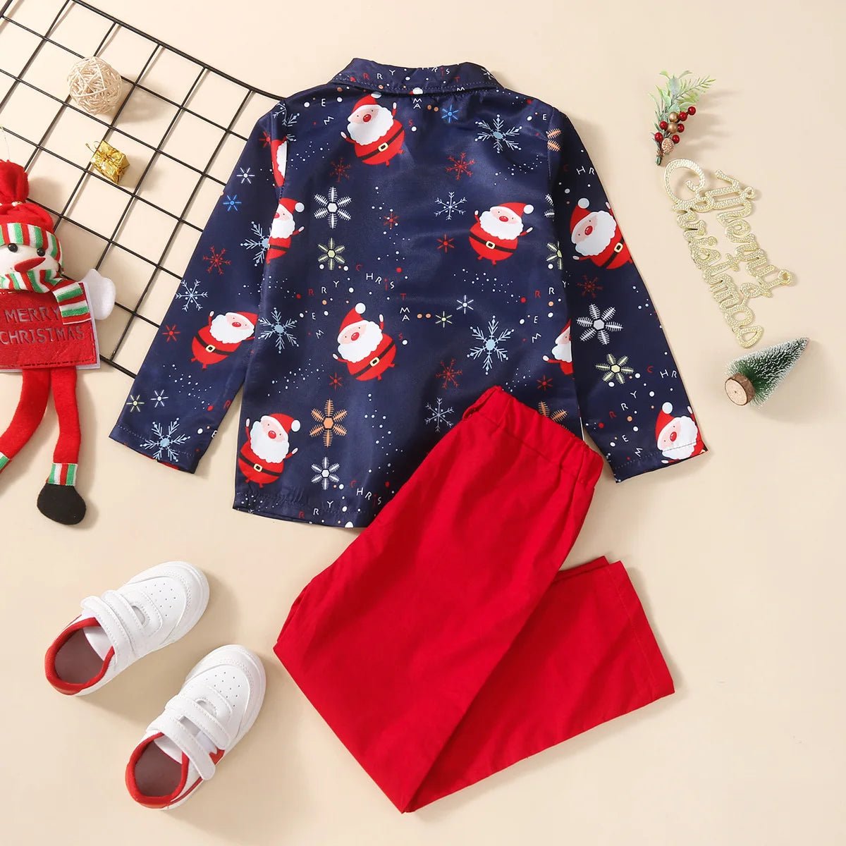 New Toddler Boys Christmas Outfits Gentleman Sets For Kids Short Sleeve Deer Shirt and Red Shorts New Year Costume For Children Baby - PratSN