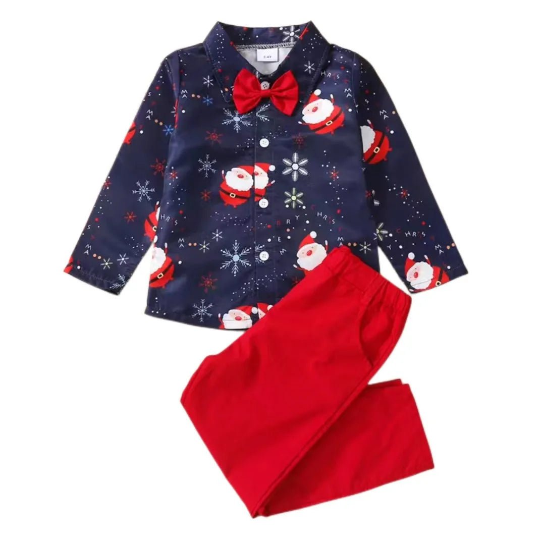 New Toddler Boys Christmas Outfits Gentleman Sets For Kids Short Sleeve Deer Shirt and Red Shorts New Year Costume For Children Baby - PratSN