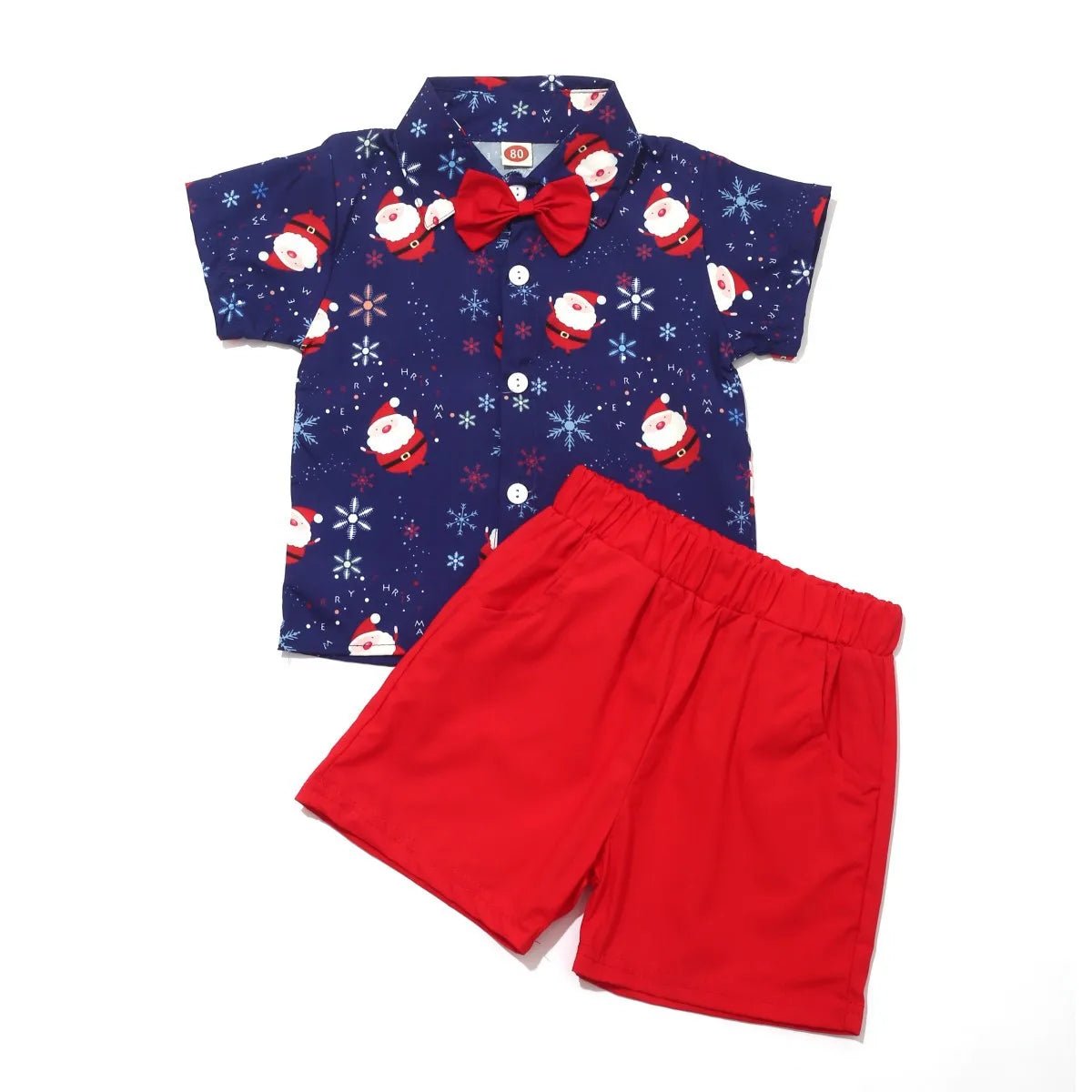 New Toddler Boys Christmas Outfits Gentleman Sets For Kids Short Sleeve Deer Shirt and Red Shorts New Year Costume For Children Baby - PratSN