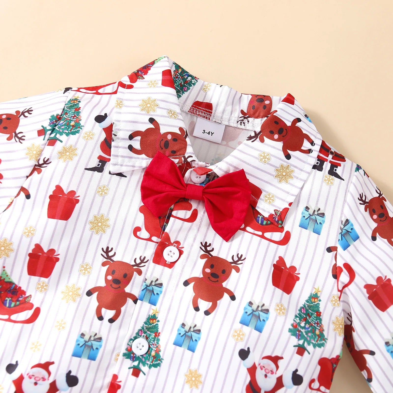 New Toddler Boys Christmas Outfits Gentleman Sets For Kids Short Sleeve Deer Shirt and Red Shorts New Year Costume For Children Baby - PratSN
