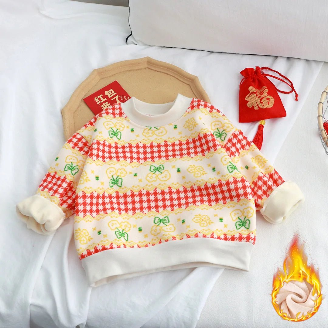 New Velvet Thickened Christmas T-shirt Children's Printing Sweatshirt Casual Children's Clothing For Winter New Year Gift - PratSN