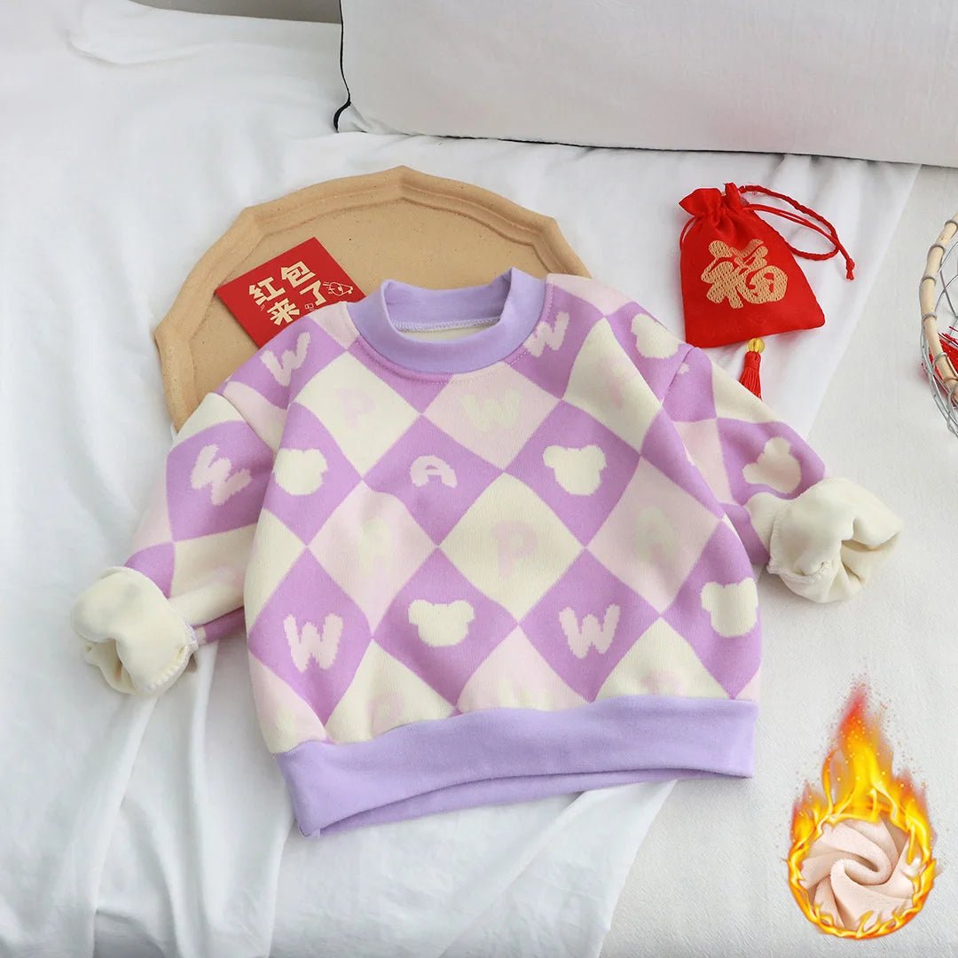 New Velvet Thickened Christmas T-shirt Children's Printing Sweatshirt Casual Children's Clothing For Winter New Year Gift - PratSN