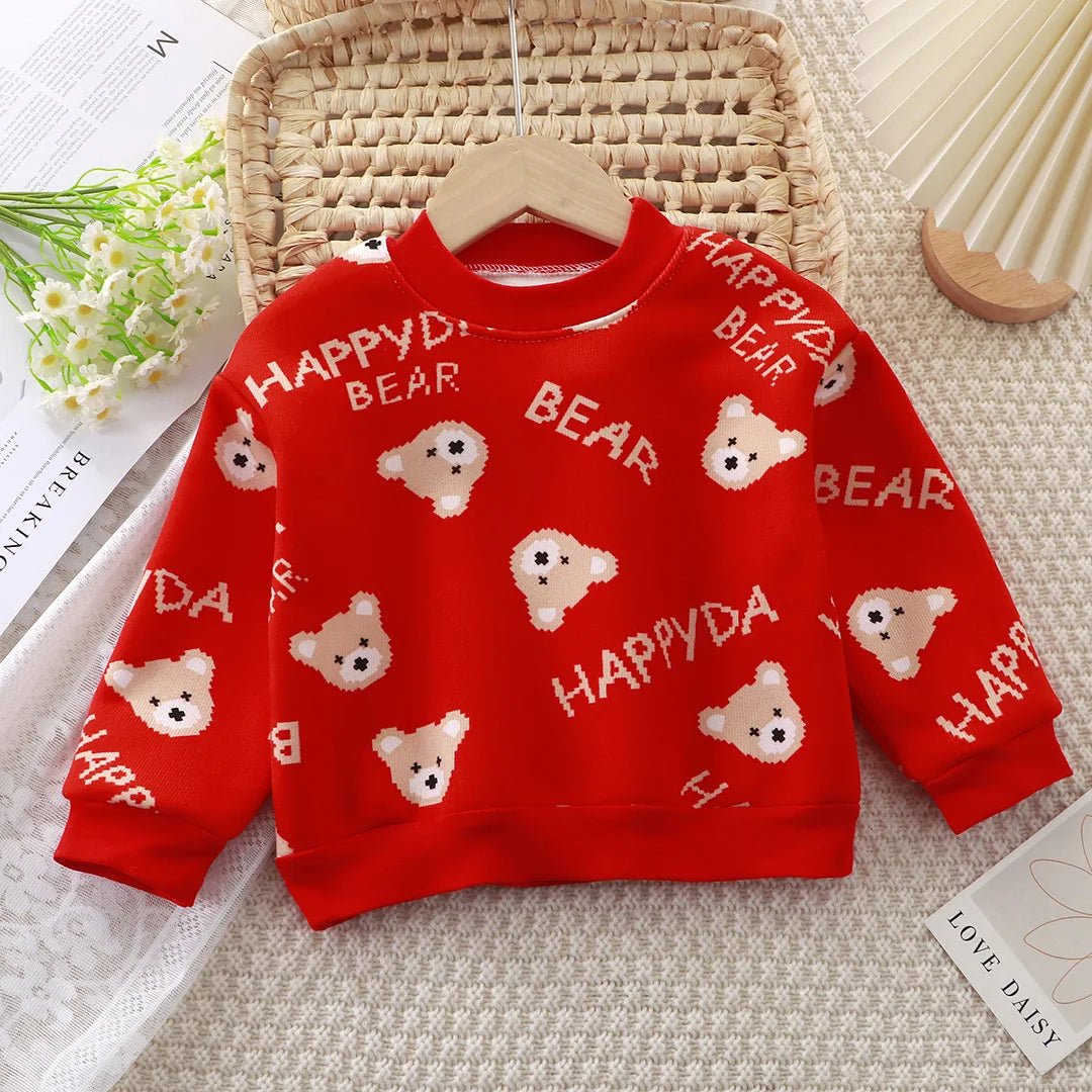 New Velvet Thickened Christmas T-shirt Children's Printing Sweatshirt Casual Children's Clothing For Winter New Year Gift - PratSN