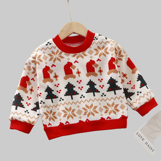 New Velvet Thickened Christmas T-shirt Children's Printing Sweatshirt Casual Children's Clothing For Winter New Year Gift - PratSN