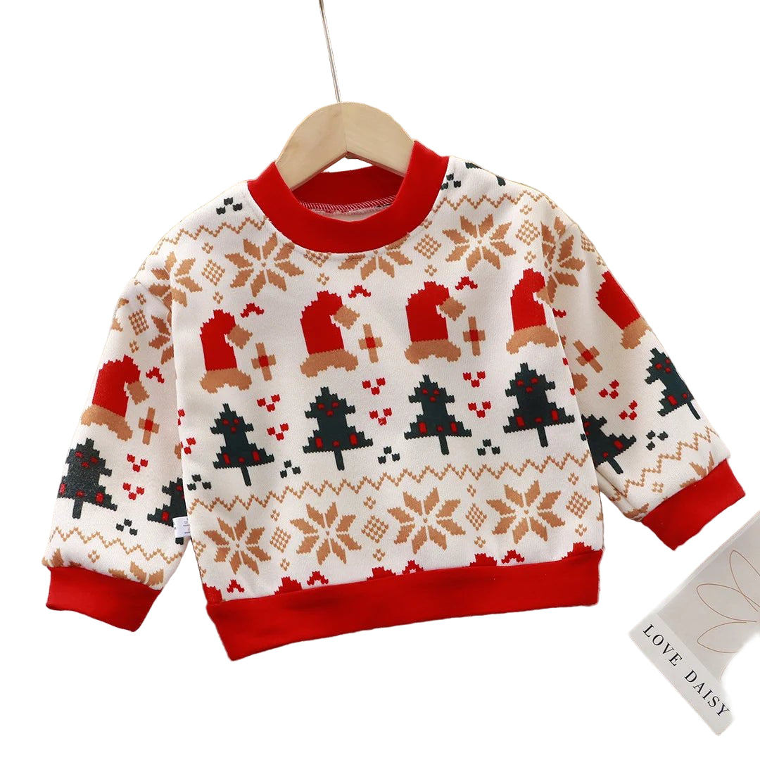 New Velvet Thickened Christmas T-shirt Children's Printing Sweatshirt Casual Children's Clothing For Winter New Year Gift - PratSN