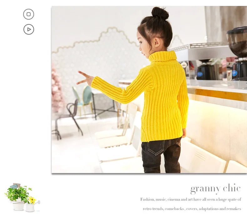 New Winter Keep Warm Girls Sweater Cartoon Bear Pattern High Neck Design Full Sleeve Knitted Shirt Children Birthday Present - PratSN