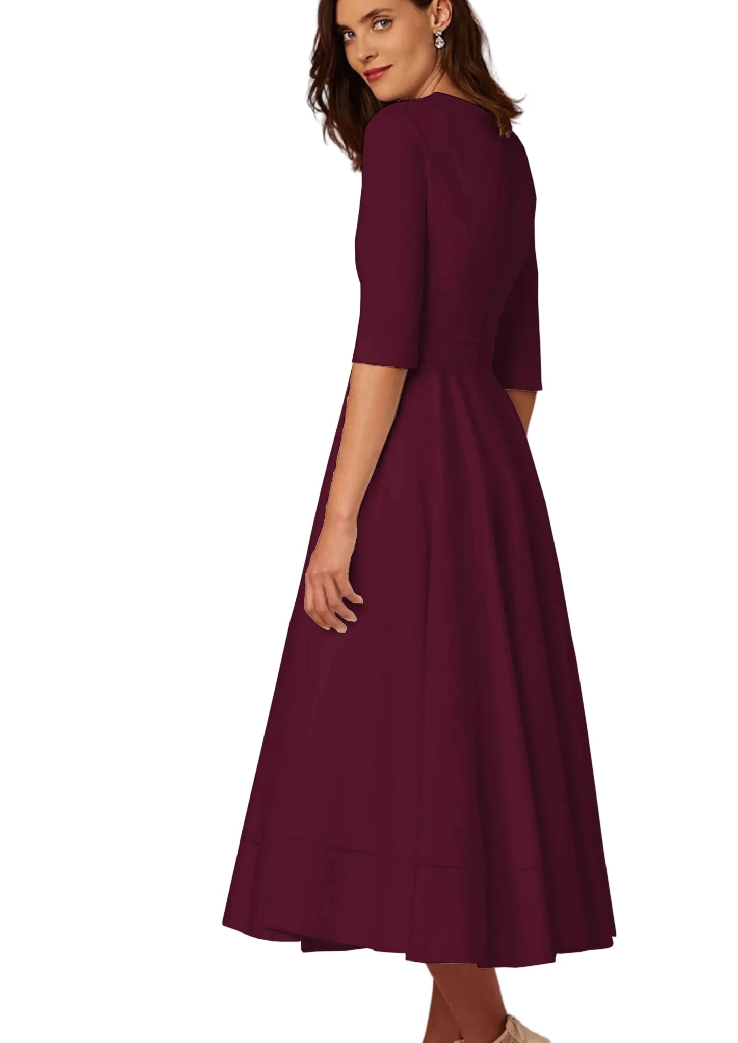 New Women Dress Long Fashion Vacation Party Dresses Short Sleeve V - neck Slit Solid High Quality - PratSN