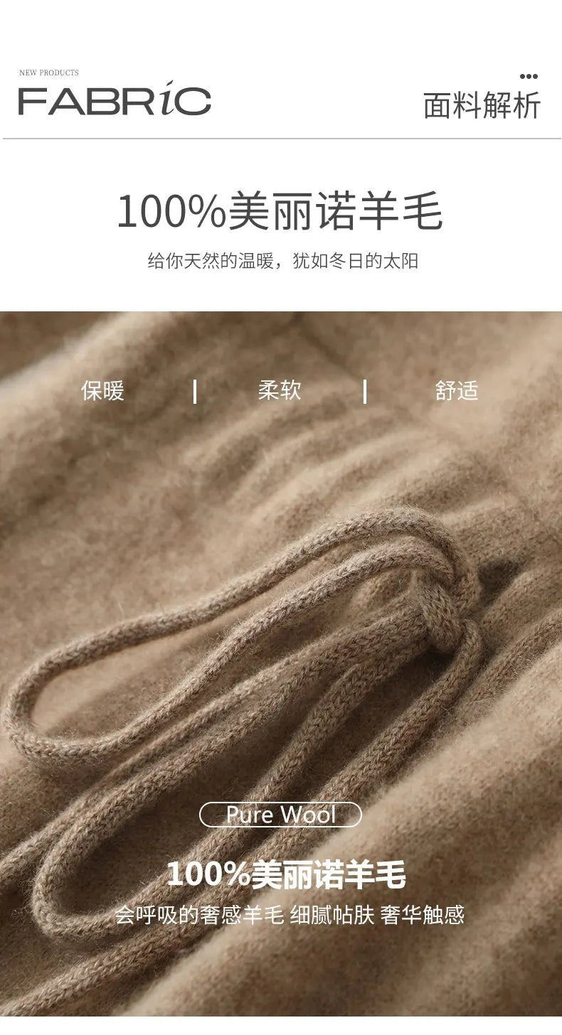 New Women's 100% Merino Wool Dress Autumn Winter Cross V - neck Knit Pullover Dress Long Sweater Cashmere Waist Drawstring Dress - PratSN