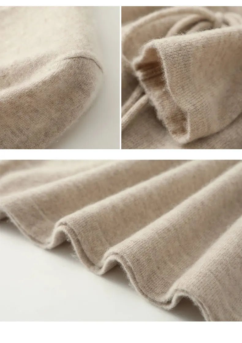 New Women's 100% Merino Wool Dress Autumn Winter Cross V - neck Knit Pullover Dress Long Sweater Cashmere Waist Drawstring Dress - PratSN