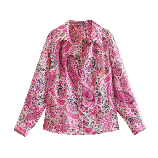 New Women's Lapel Printed Long Sleeve Single Breasted Shirt - PratSN