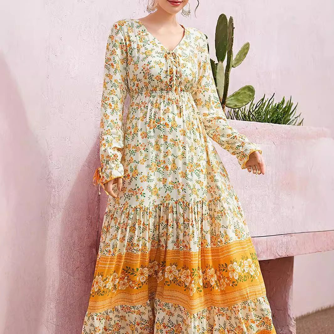 New Women's Long Sleeve Bohemian Dress Indian Ethnic Style - PratSN