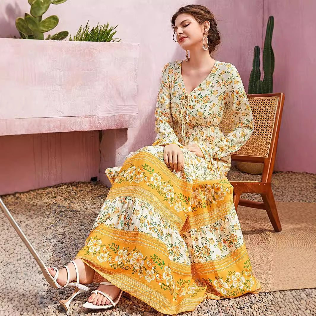 New Women's Long Sleeve Bohemian Dress Indian Ethnic Style - PratSN