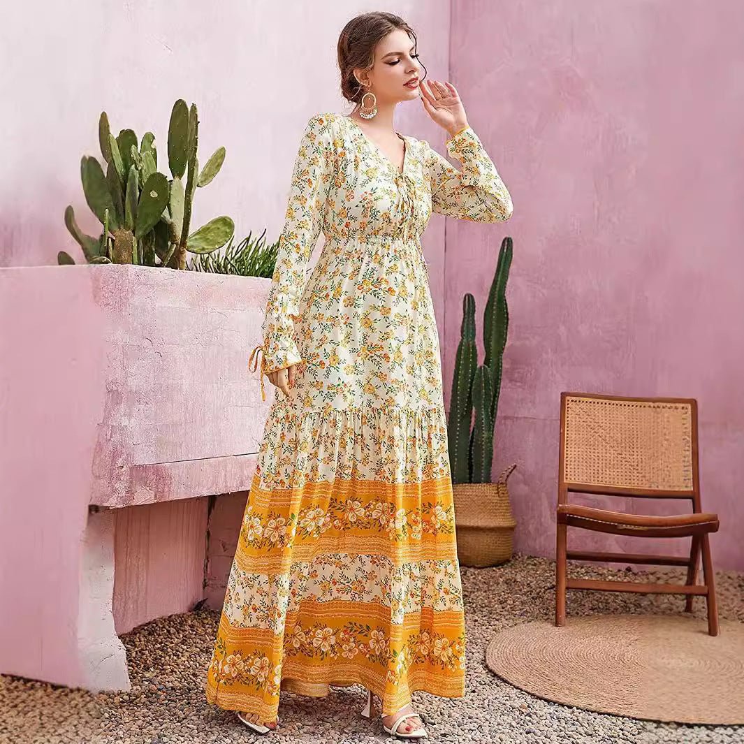 New Women's Long Sleeve Bohemian Dress Indian Ethnic Style - PratSN