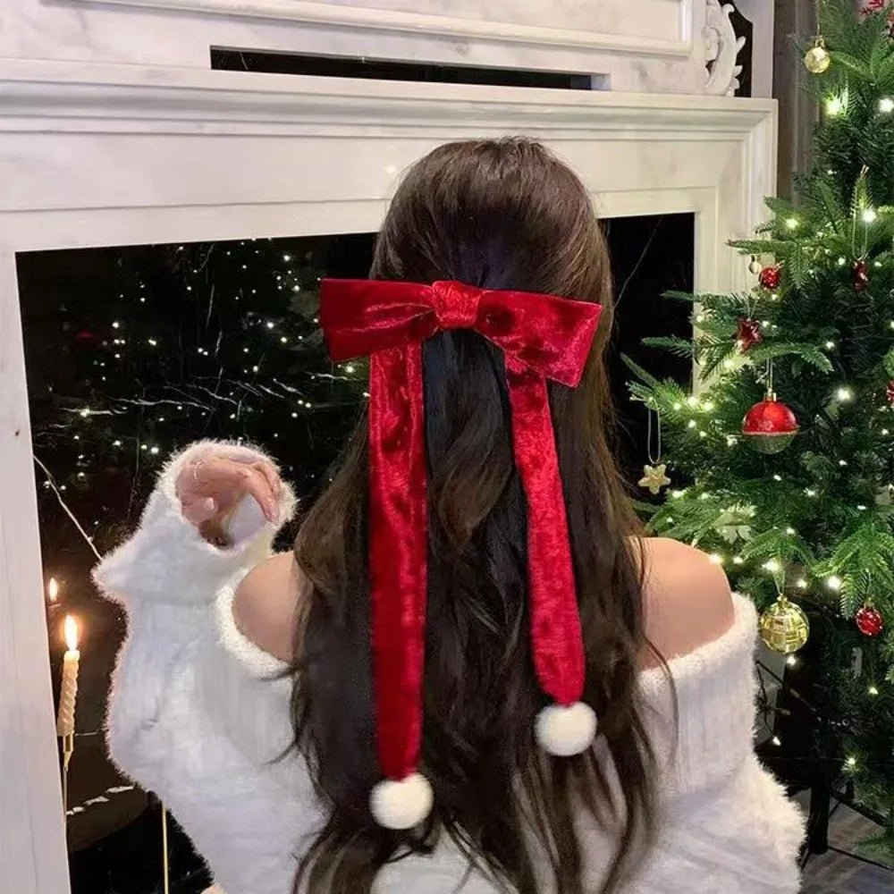 New Year Red Velvet Bow Hair Clip Spring Clip Korean Extra Large Tassels Bowknot Hairpins Women's Elegant Headwear Headdress - PratSN