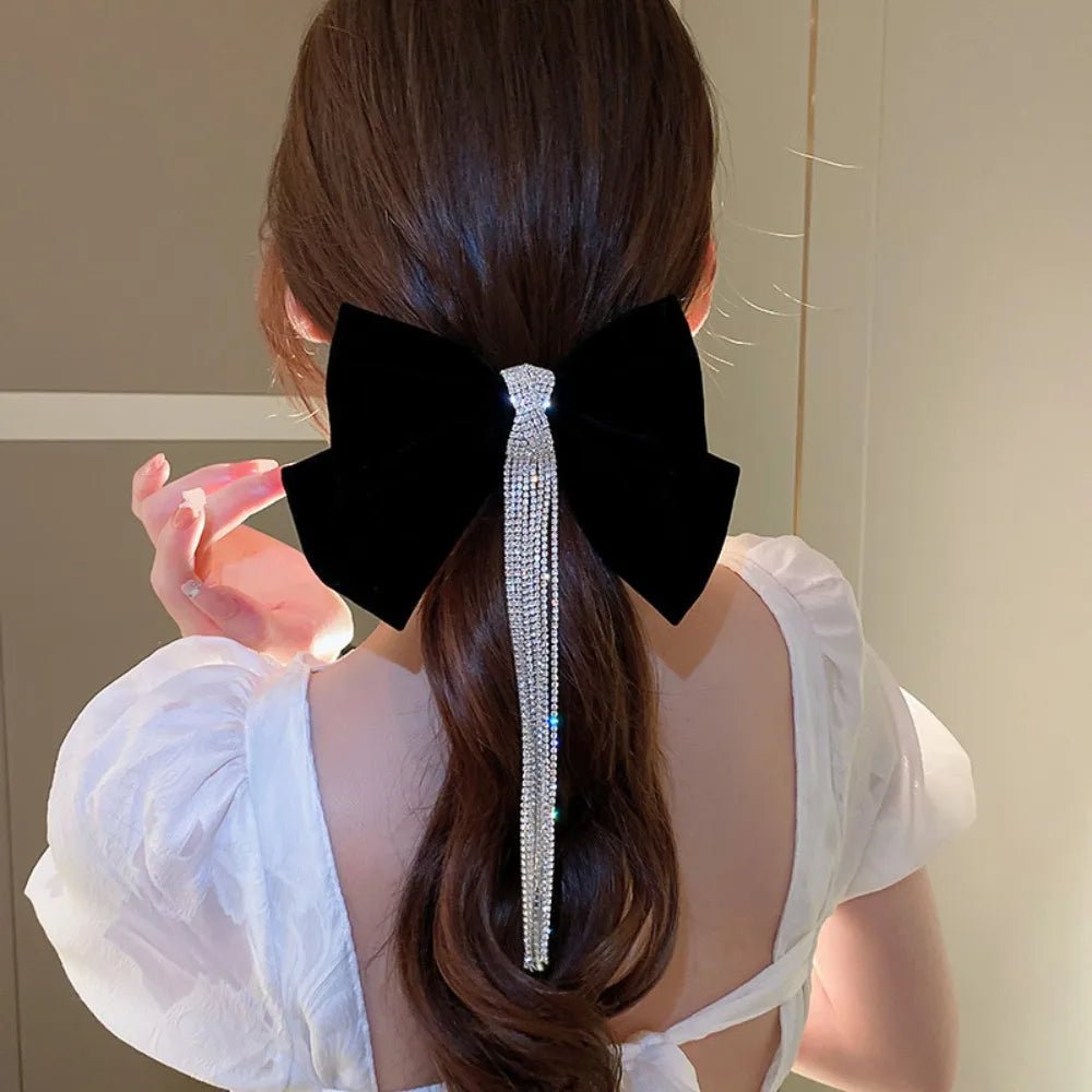 New Year Red Velvet Bow Hair Clip Spring Clip Korean Extra Large Tassels Bowknot Hairpins Women's Elegant Headwear Headdress - PratSN