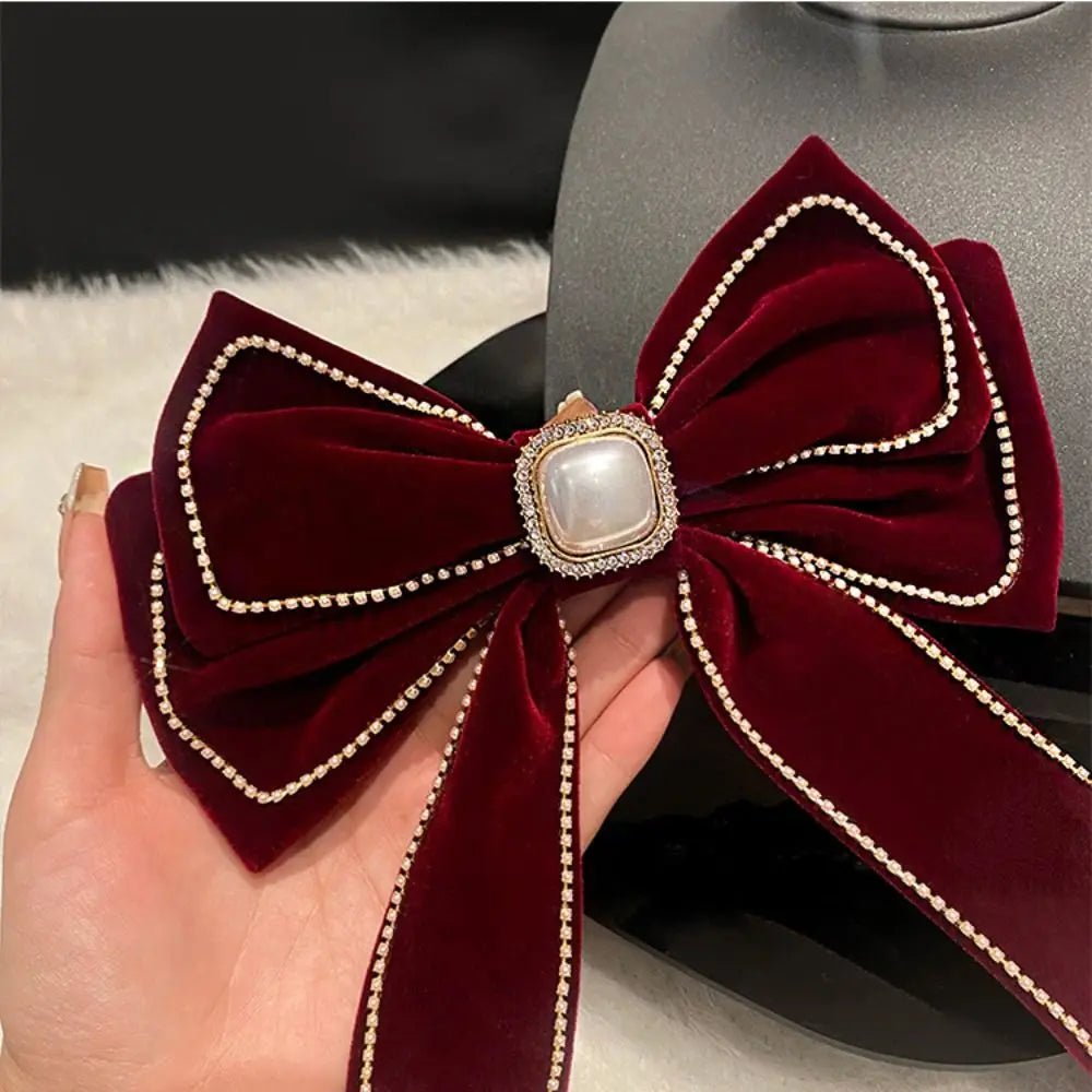 New Year Red Velvet Bow Hair Clip Spring Clip Korean Extra Large Tassels Bowknot Hairpins Women's Elegant Headwear Headdress - PratSN